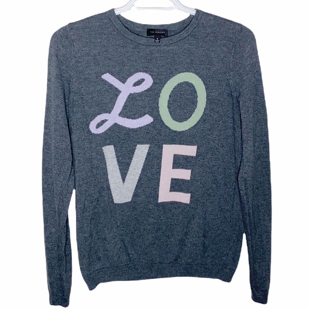 The Limited Love intarsia grey fine knit sweater size S